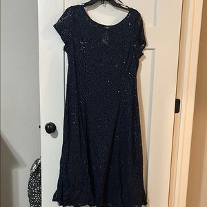 SLNY Blue A-Line Knee-Length Sequin Dress with Flutter Sleeves